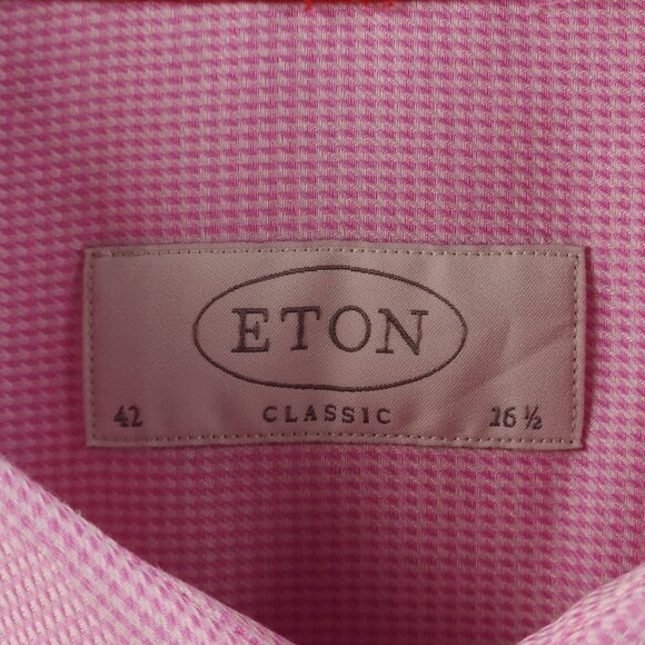 Eton 16.5 Cotton Classic Check Convertible Cuff Pink Button Up Men Long Sleeve - Picture 8 of 16